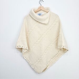 The Sweater Venture Hand Knit Ecuadorean Wool Cotton Cream Pullover Poncho